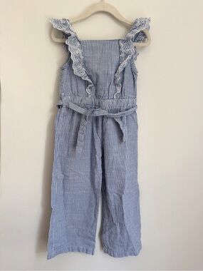 F&F Blue Stripe Ruffle One-Piece Jumpsuit (Size 3-4)